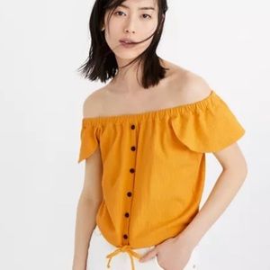 Madewell off shoulder orange top with white buttons